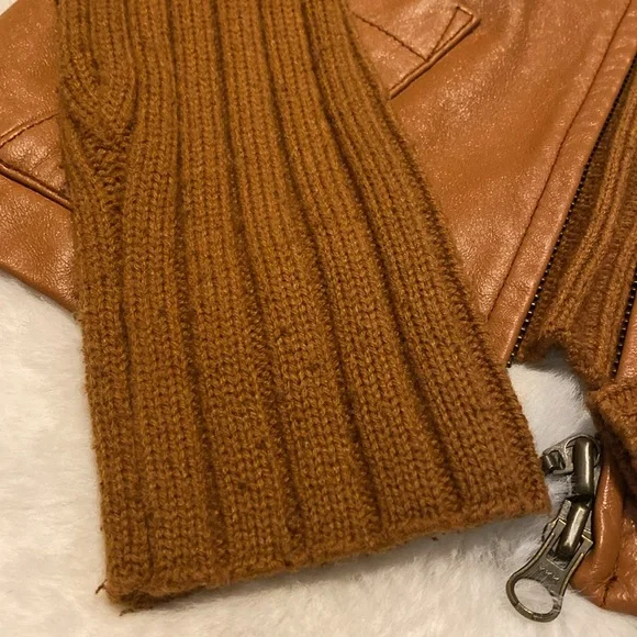 Twiggy leather wool leather jacket small cognac brown womens - Picture 2 of 12